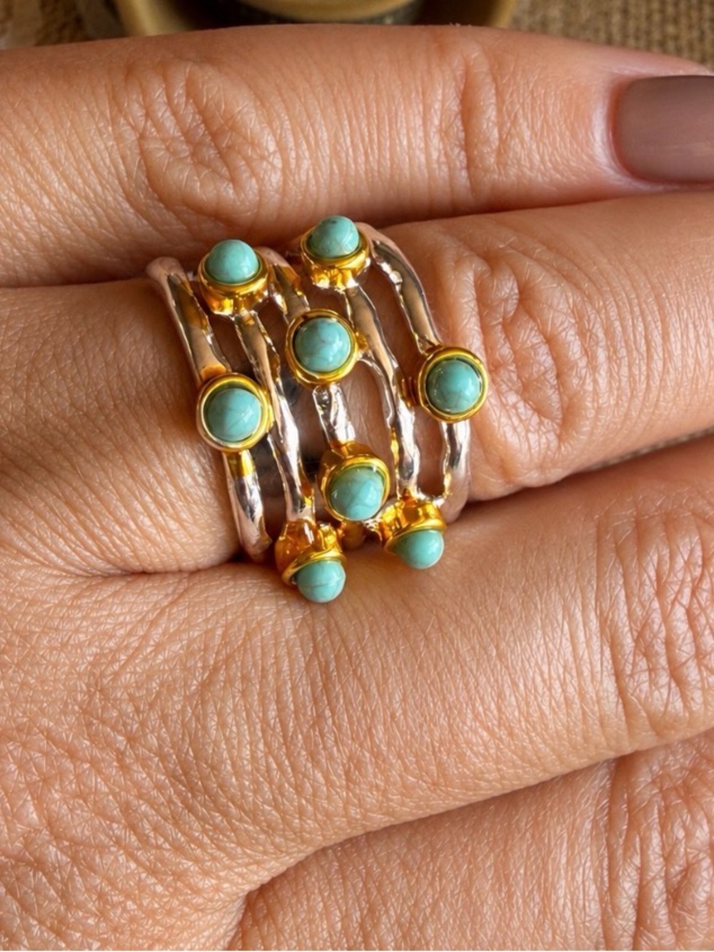 925 Sterling Silver Turquoise Statement Ring Size 7 New Boho Western